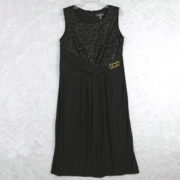R&M Richards Womens Dress Evening Black Gold Lace Floral Jeweled Maxi Plus 14W‎ - Picture 1 of 12